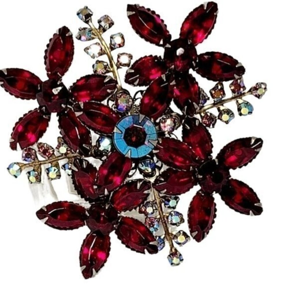 Vintage Prongset Red Rhinestone Brooch clip earrings - Picture 2 of 10